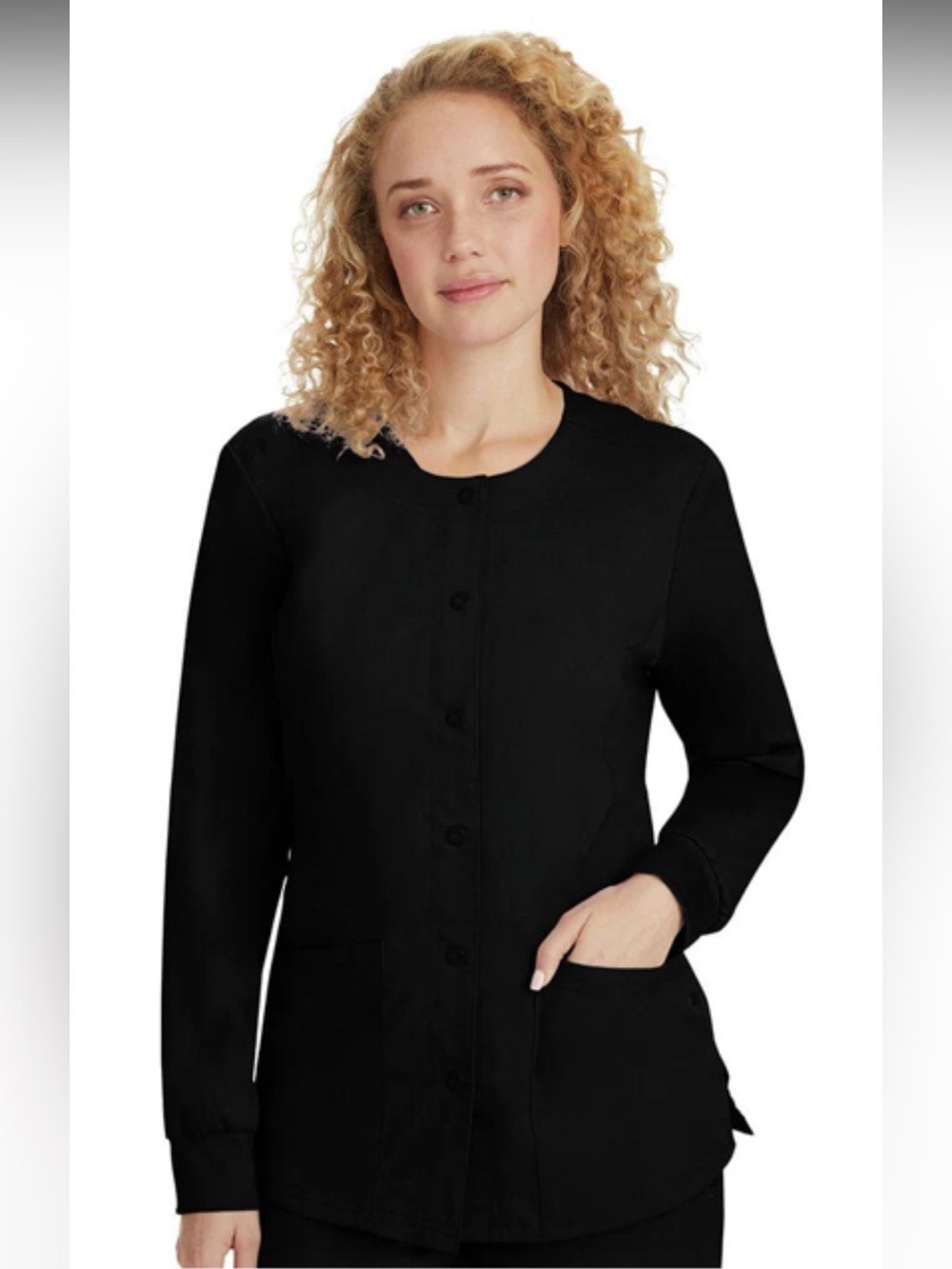Healing Hands Women's Daisy Snap Front Warm-Up Solid Scrub Jacket in black XS